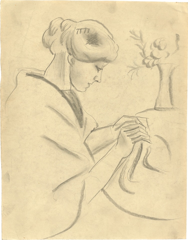 ”Nähende Frau II” by August Macke