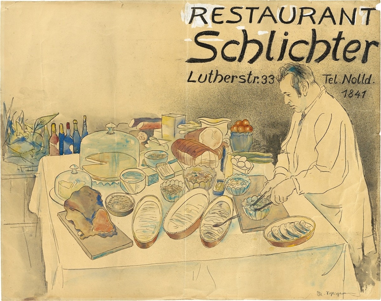 Design for a menu card for Restaurant Schlichter by Rudolf Schlichter