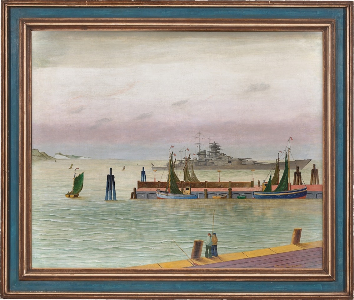 ”Eckernförde / Deutsches Schlachtschiff in der Eckernförder Bucht” by Franz Radziwill