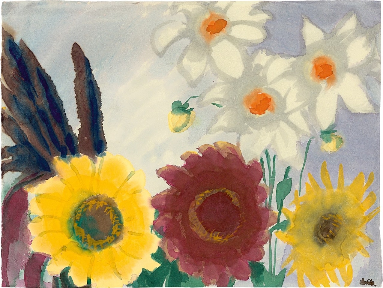 Sunflowers and dahlias by Emil Nolde