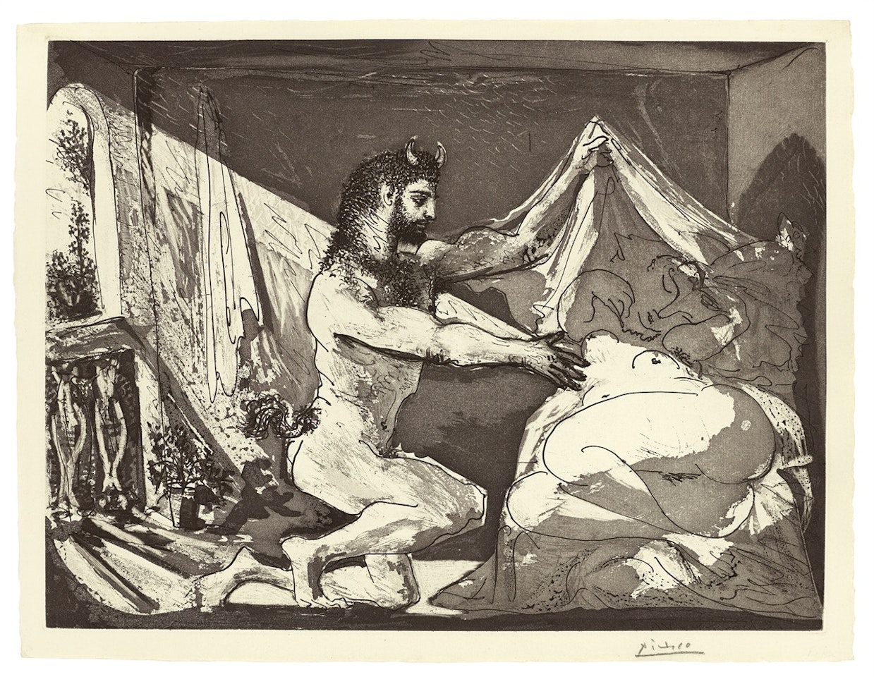 ”Faune dévoilant une dormeuse” by Pablo Picasso