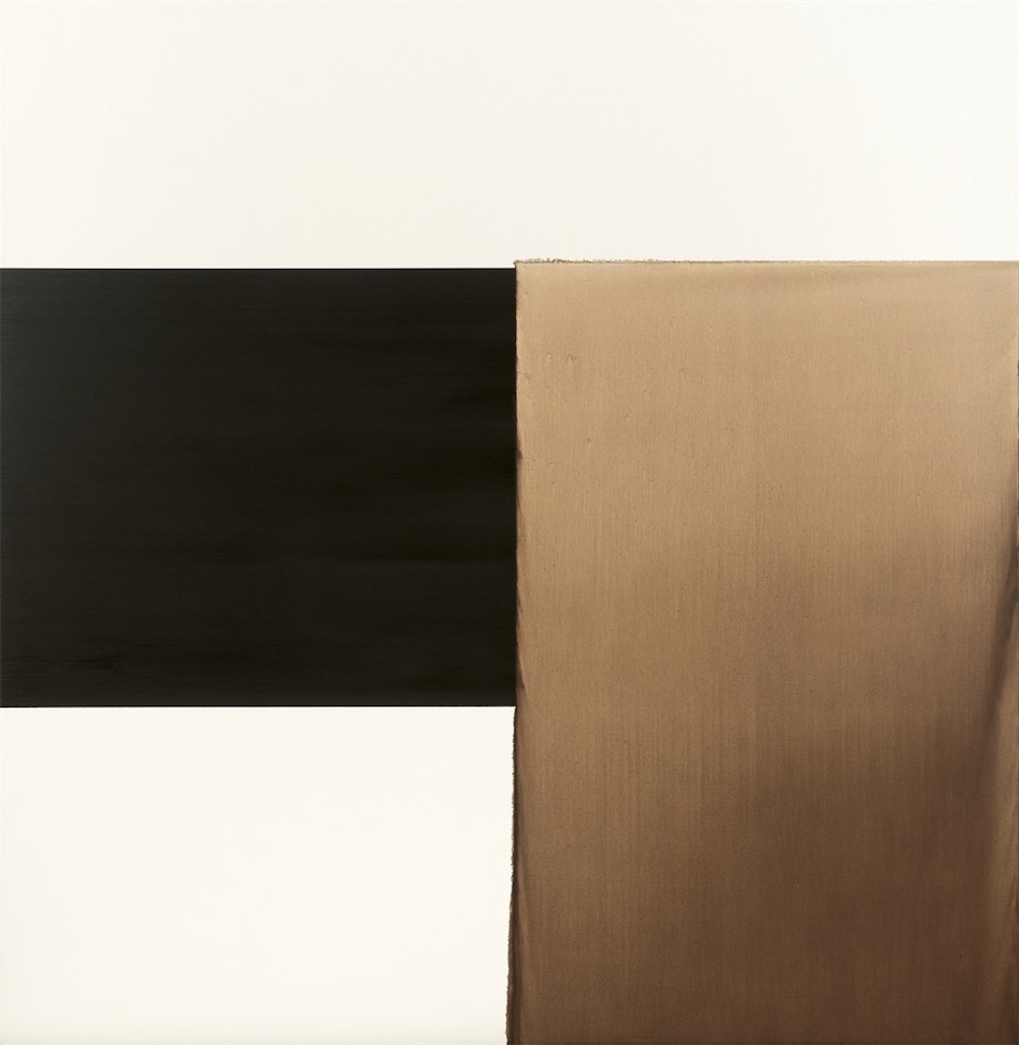 Exposed Painting Charcoal Grey Yellow Oxide by Callum Innes