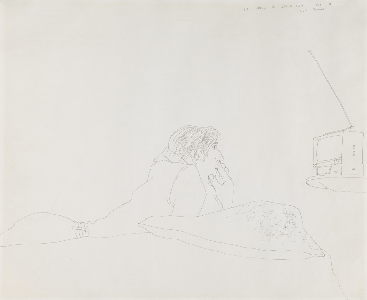 Ole Watching the Midnight Movie by David Hockney