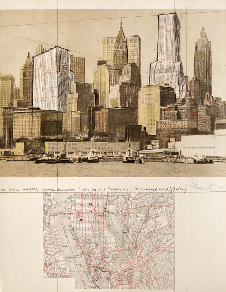 Two Lower Manhattan Wrapped Buildings, Project for New York by Christo