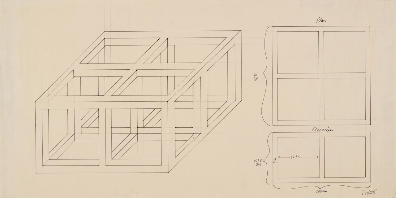 Drawing for four cubes (in a square) by Sol LeWitt
