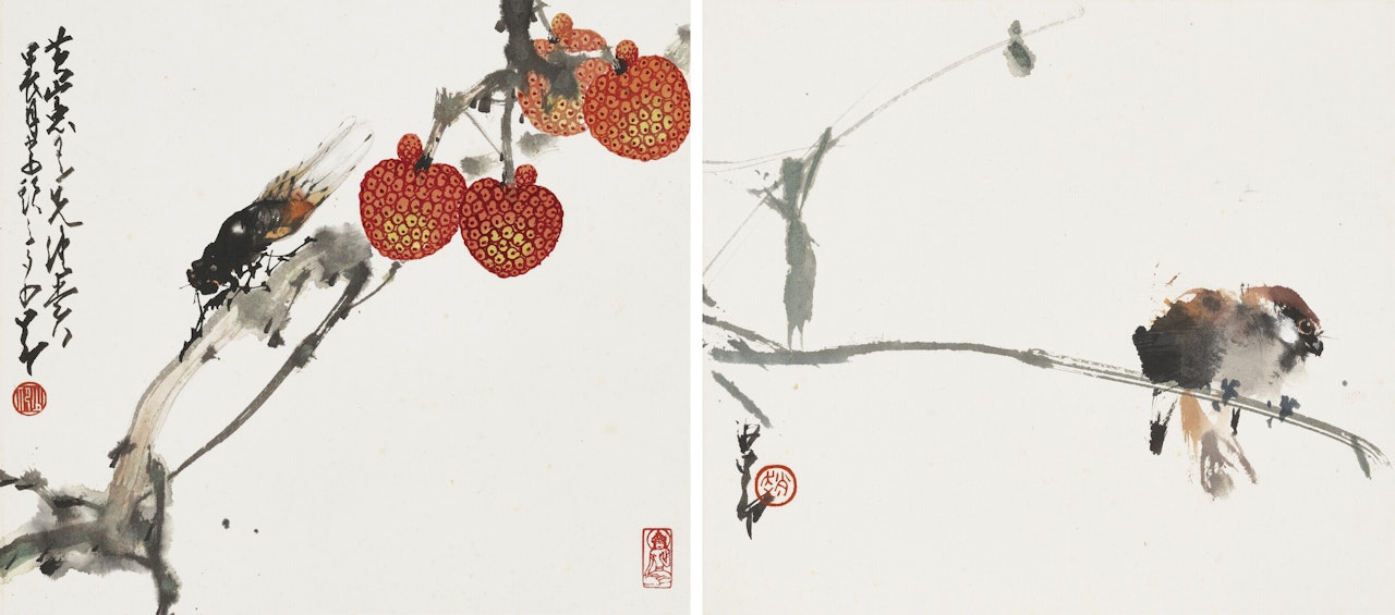 Lychees and Cicada / Sparrow on a Tree by Zhao Shao'ang