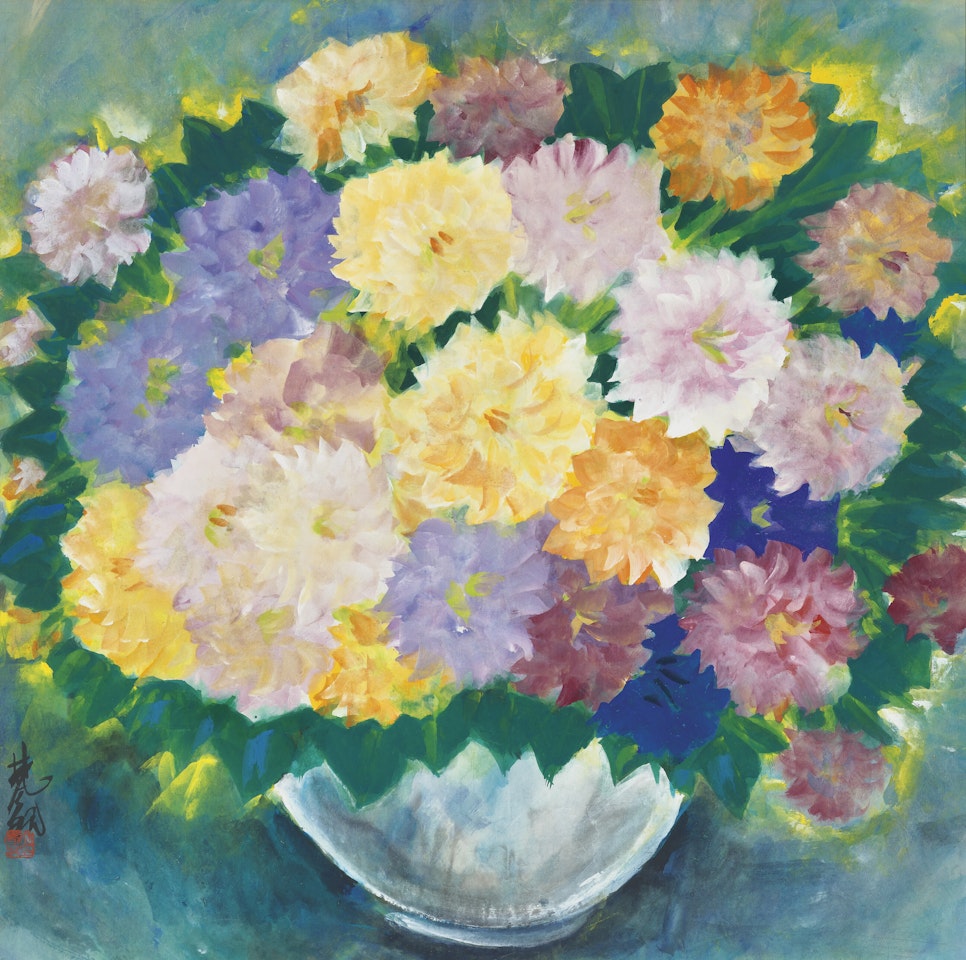 A Vase of Dahlias by Lin Fengmian
