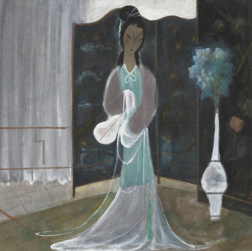 Lady Holding Fan by Lin Fengmian