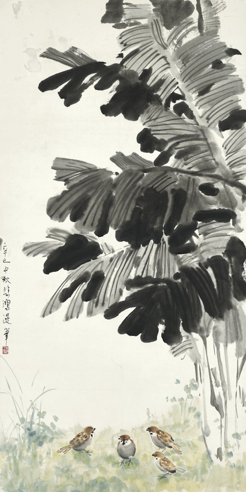 Plantain and Sparrows by Xu Beihong