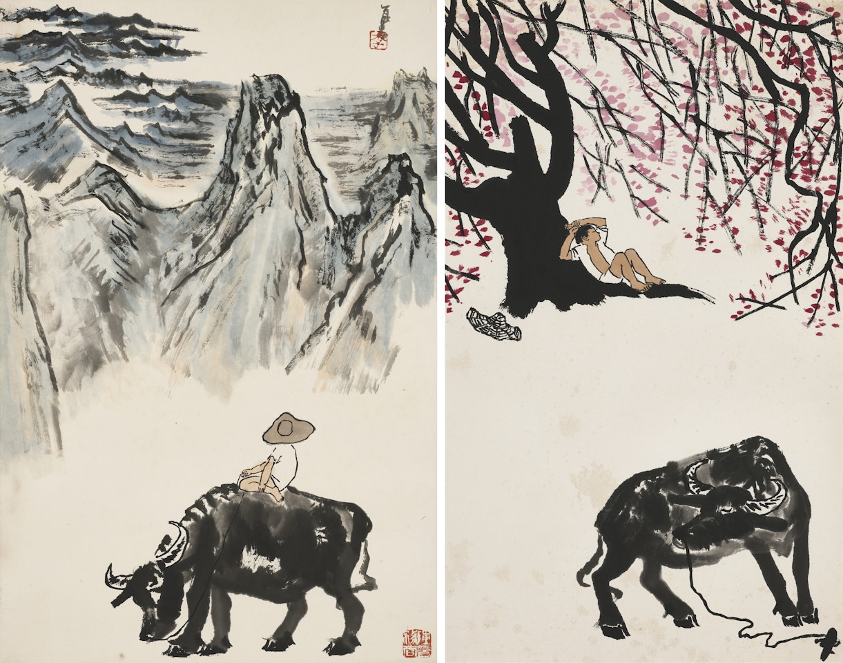 Returning from Herding / Herding in Spring by Li Keran