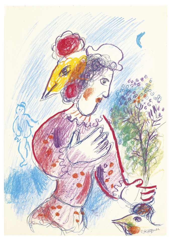 Clown-coq à la branche by Marc Chagall