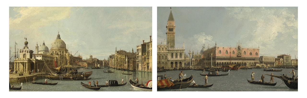Venice: The Mouth of the Grand Canal from the East; and The Molo, with the Piazzetta and the Doge’s Palace, from the Bacino by Canaletto