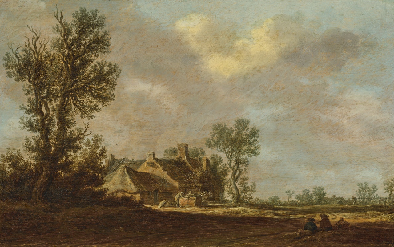 A farm in a wooded landscape by Jan van Goyen