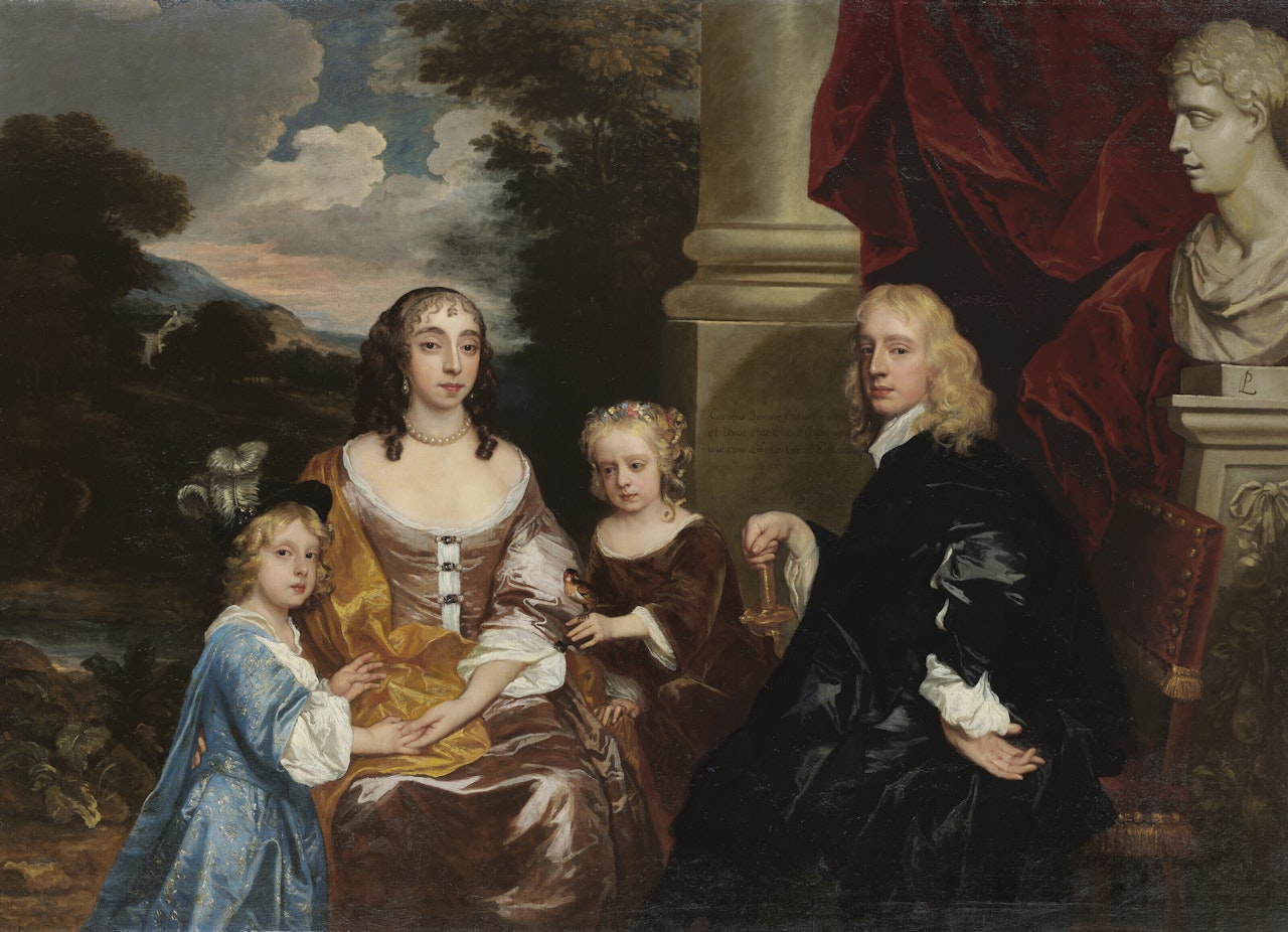 The Carnarvon Family: Group portrait of Charles Dormer, 2nd Earl of Carnarvon (1632-1709), his wife Elizabeth, née the Hon. Elizabeth Capel (1633-1678), and their children Charles, Viscount Ascott (1652-before 1673) and Elizabeth, later Elizabeth Stanhope, Countess of Chesterfield (1653-1677) by Sir Peter Lely