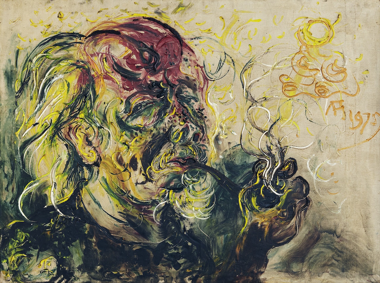 Self Portrait with Pipe by Affandi
