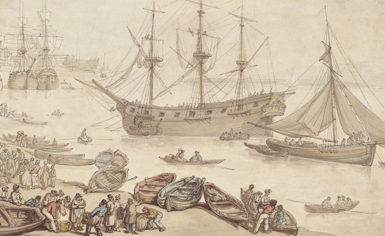 Ships landing, probably at Portsmouth by Thomas Rowlandson