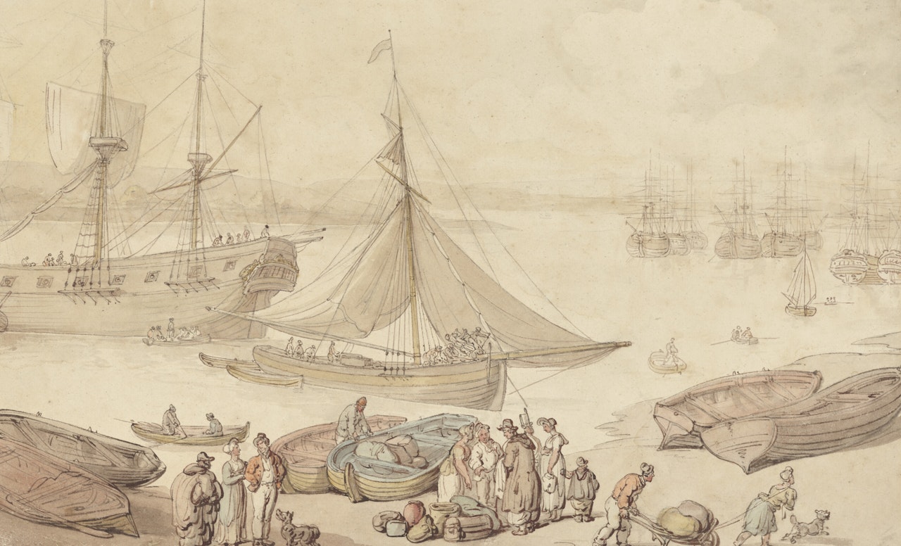 Loading ships, probably at Portsmouth by Thomas Rowlandson