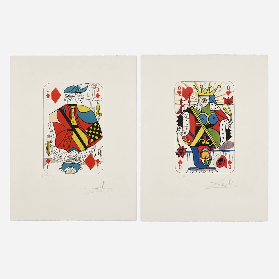 Queen of Hearts; Jack of Diamonds (two works from the Playing Cards suite) by Salvador Dali