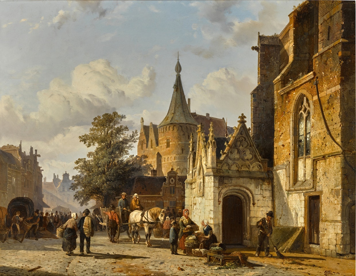 View of the Kerkplein in Alkmaar by Cornelis Springer