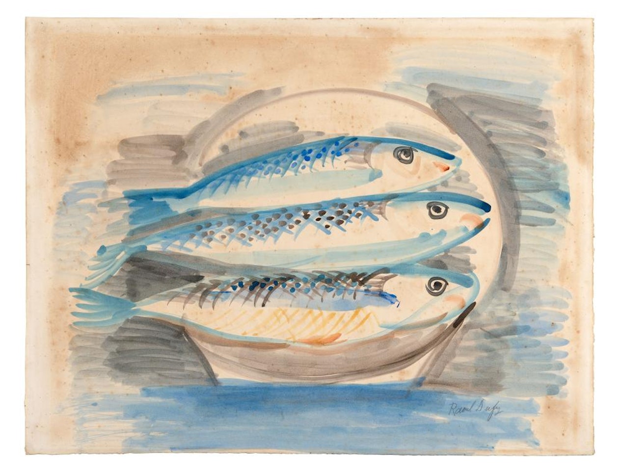 Composition aux trois poissons dans une assiette  by Raoul Dufy