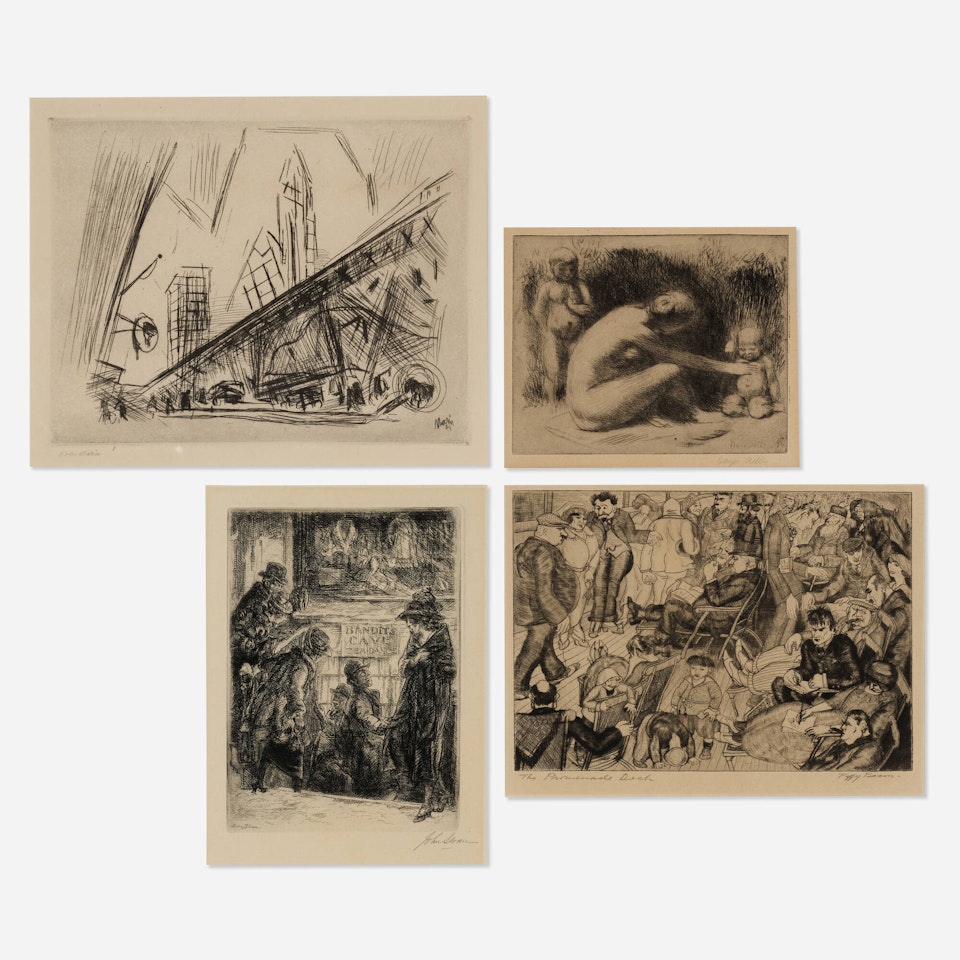 Four works from the Six American Etchings, Series I portfolio by Various Artists