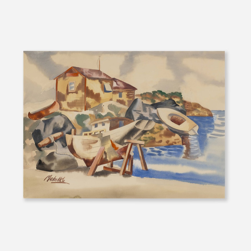 Shore Scene with a House and Boats, Gloucester by Jan Matulka