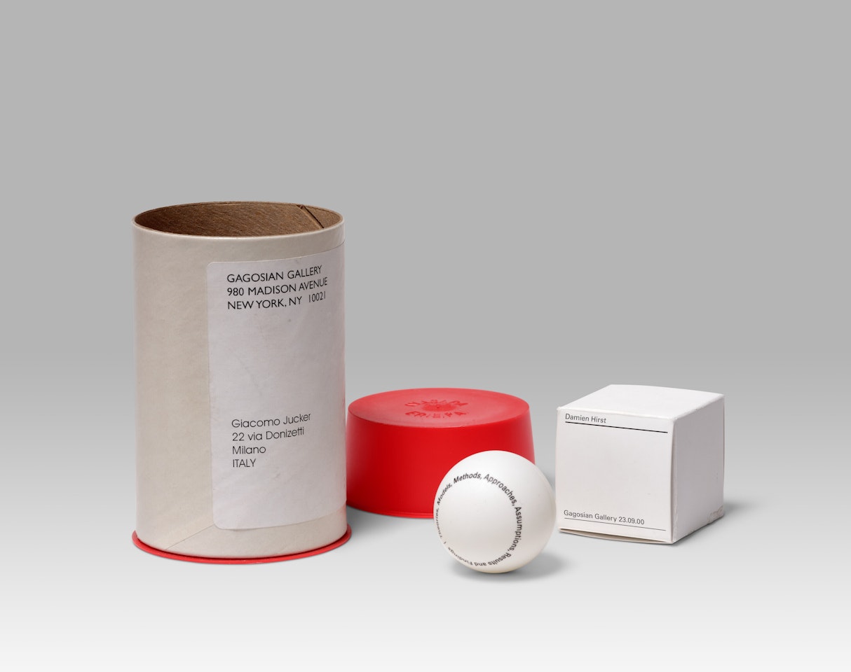 Theories, Models, Methods, Approaches, Assumptions, Results and Findings (Ping Pong Ball) by Damien Hirst