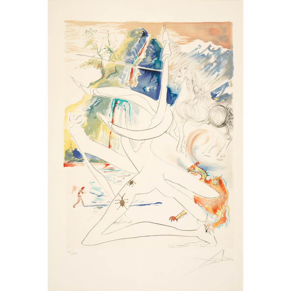 The Laser Unicorn Disintegrates the Horns of the Cosmic Rhinoceros, from Conquest of Cosmos by Salvador Dali