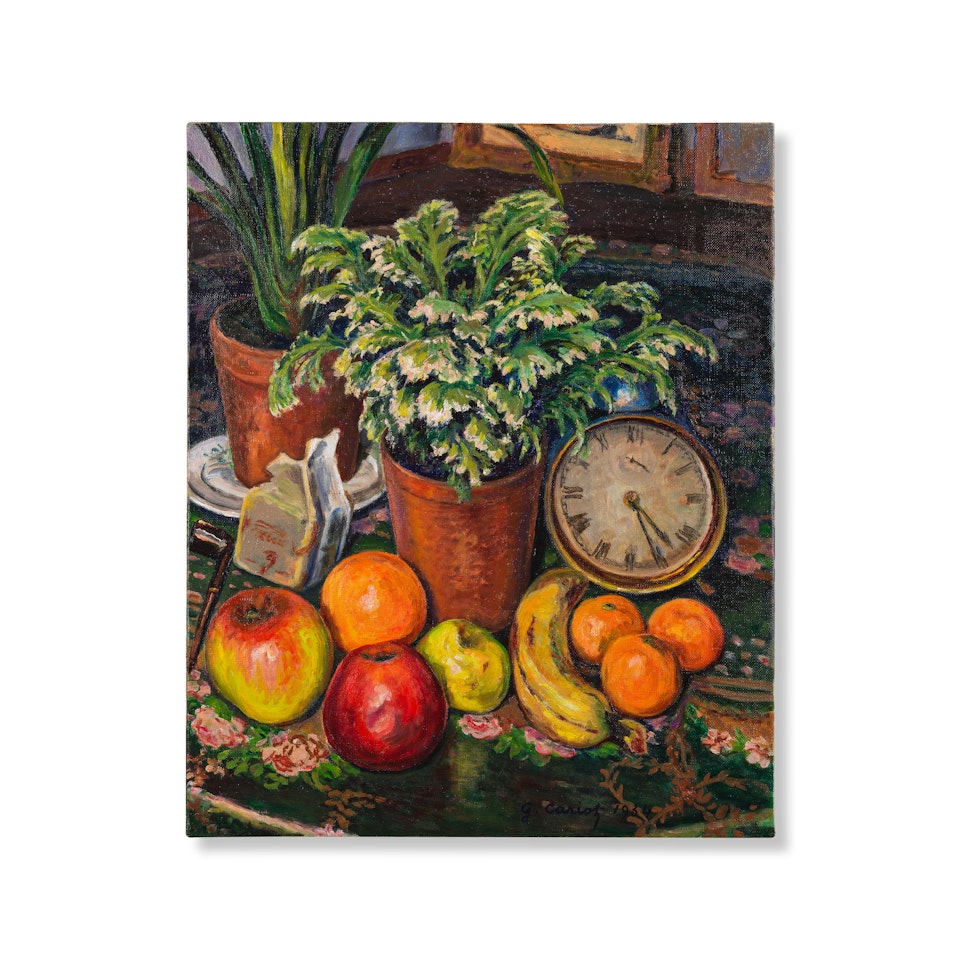 Nature Morte au réveil et aux fruits by Gustave Cariot