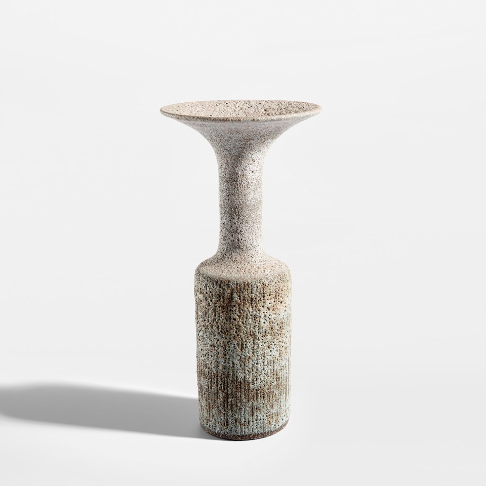 Cylindrical vase with flaring lip by Lucie Rie