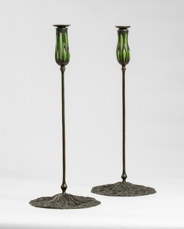 Pair of ‘Wild Carrot" Candlesticks by Tiffany Studios