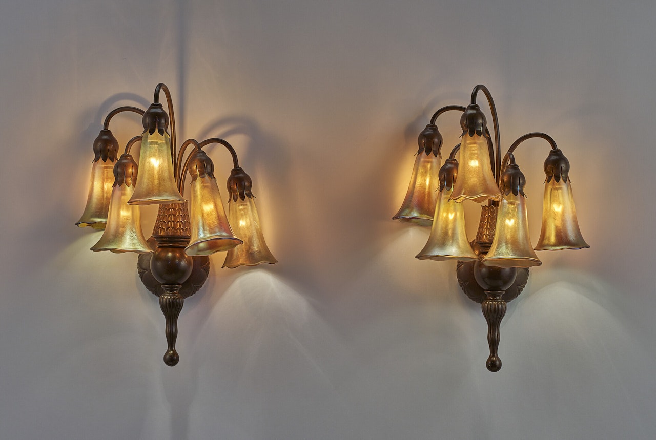 Pair of Five-Light ‘Lily" Sconces by Tiffany Studios