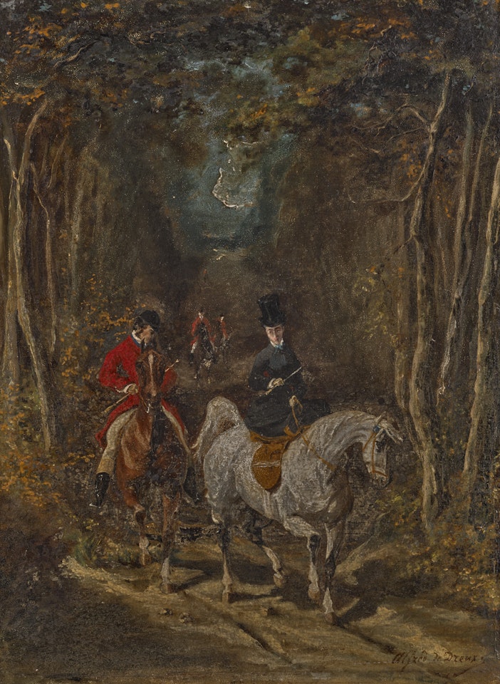 Amazone ouvrant la chasse devant les habits rouge by Alfred de Dreux