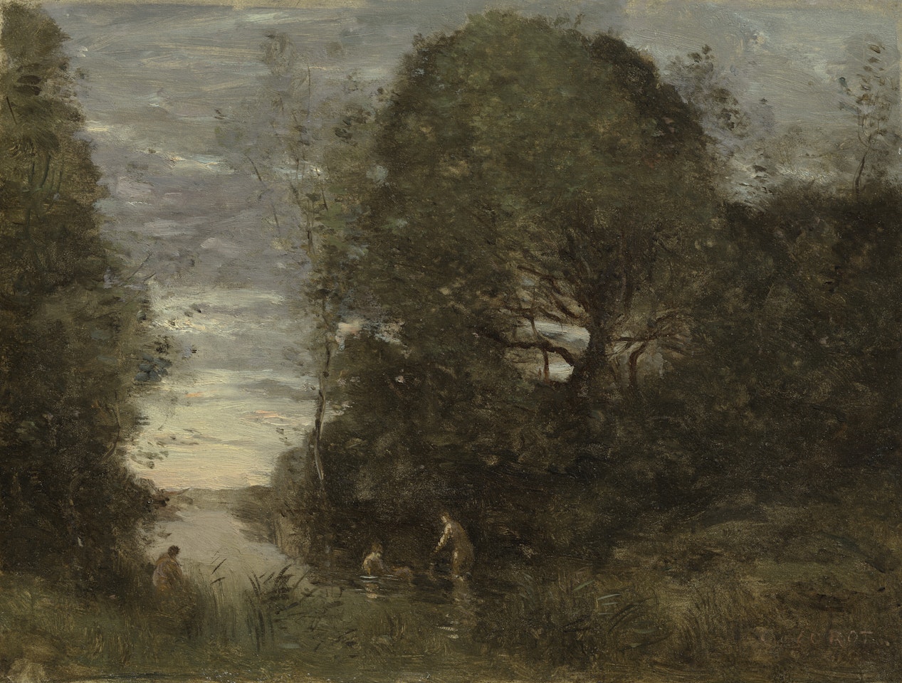 Baigneuses dans une crique boisée by Jean Baptiste Camille Corot