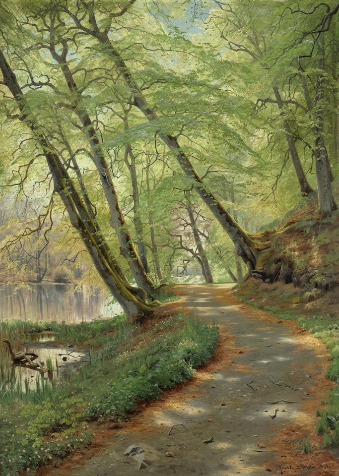 Wooded path by a river by Peder Mork Monsted