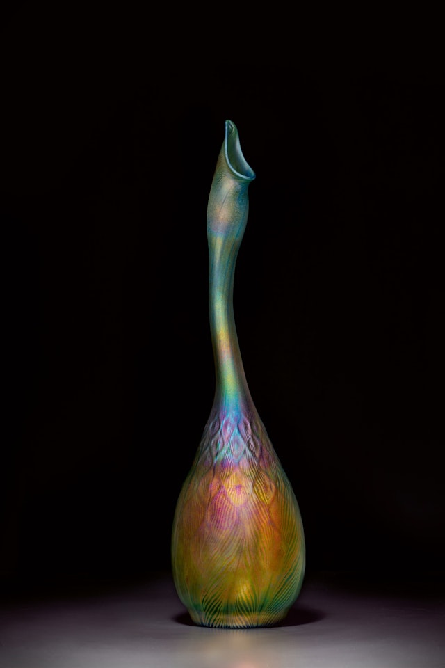 "Peacock Feather" Gooseneck Vase by Tiffany Studios