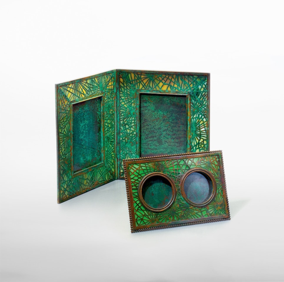 Two "Pine Needle" Double Photograph Frames by Tiffany Studios