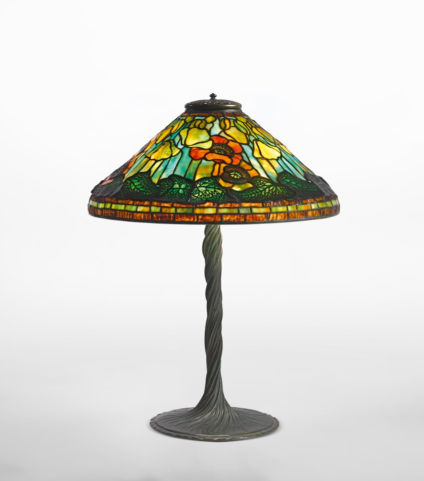 "Poppy" Table Lamp; with a "Twisted Vine" base by Tiffany Studios