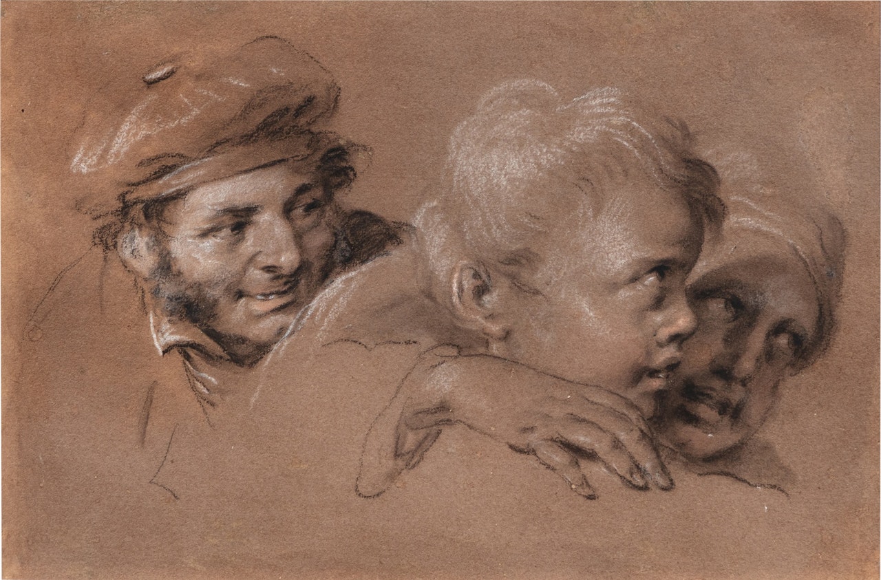 Recto: Trois études de têtes : deux enfants et un marin; Verso: Une famille s'embrassant by Louis-Leopold Boilly