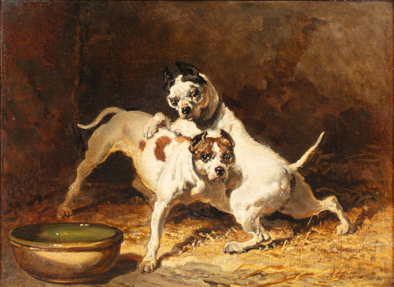 Deux dogues jouant by Alfred de Dreux