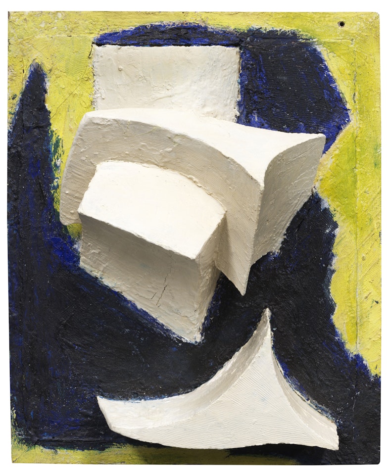 Ohne Titel (Bewegtes Weiss auf Blau und Gelb) by Kurt Schwitters