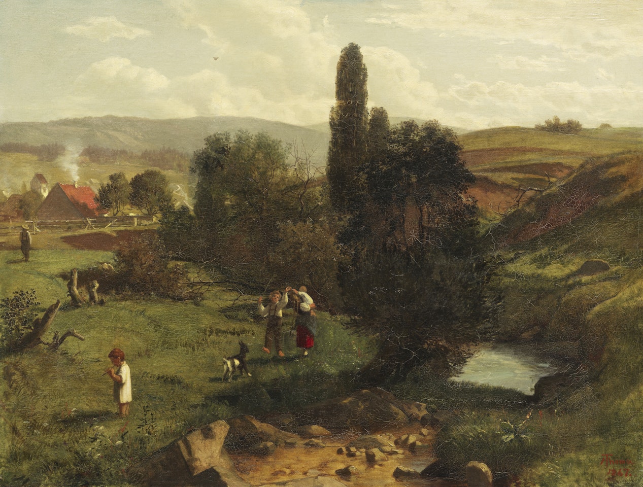 Schwarzwaldlandschaft mit spielenden Kindern by Hans Thoma