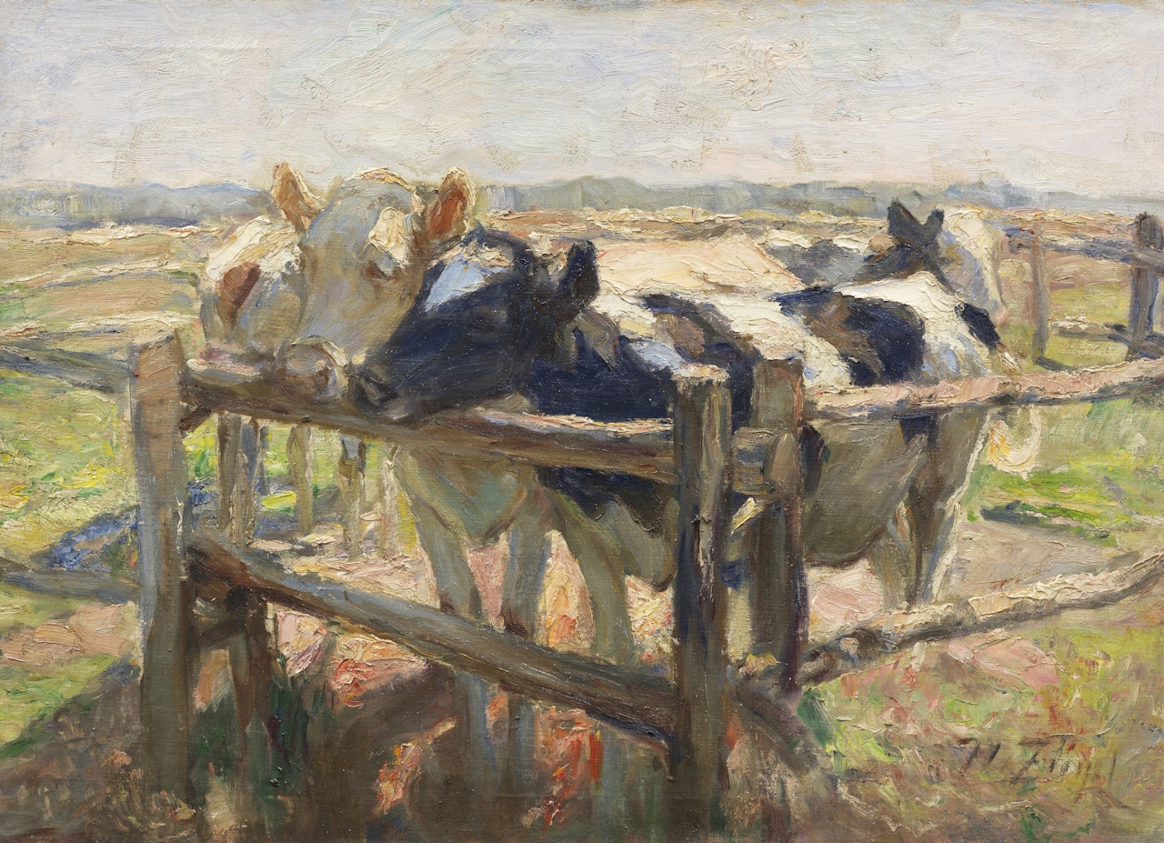 Schwarz- und Gelbschecke an der Jungviehweide by Heinrich von Zugel