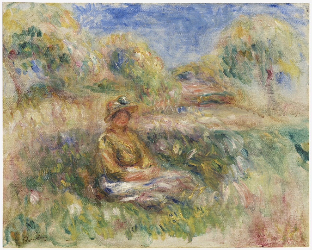 Femme assise dans un paysage by Pierre-Auguste Renoir