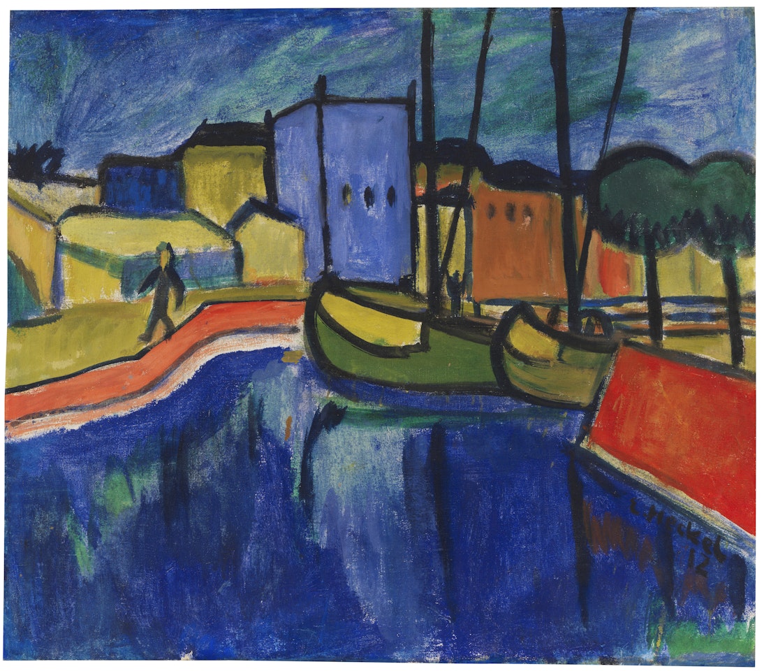 Vor gelbem Tuch 1908 / Schiffe im Kanal 1912 by Erich Heckel