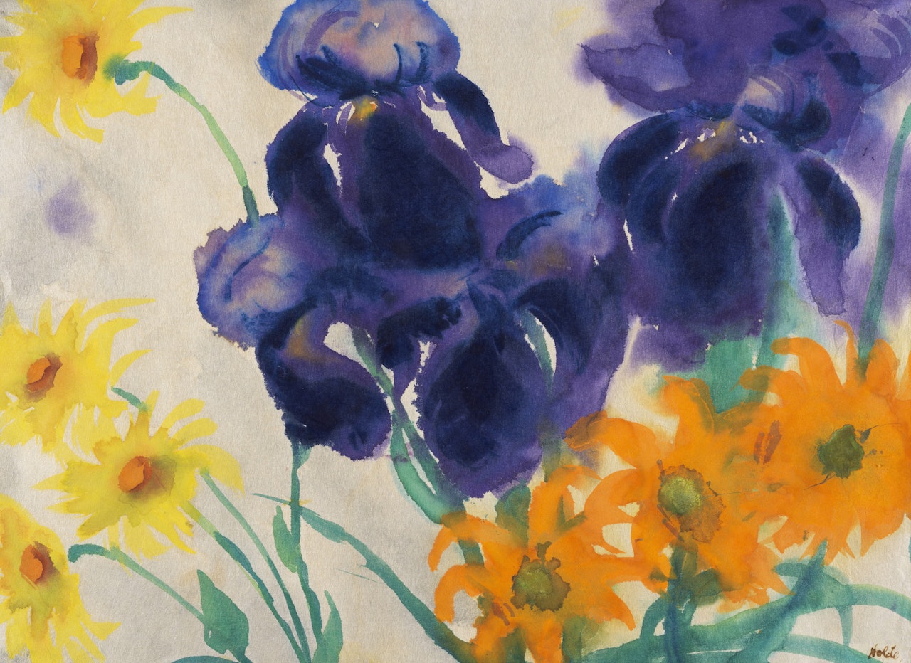 Blaue Iris, Feuerlilien, Rudbekia by Emil Nolde