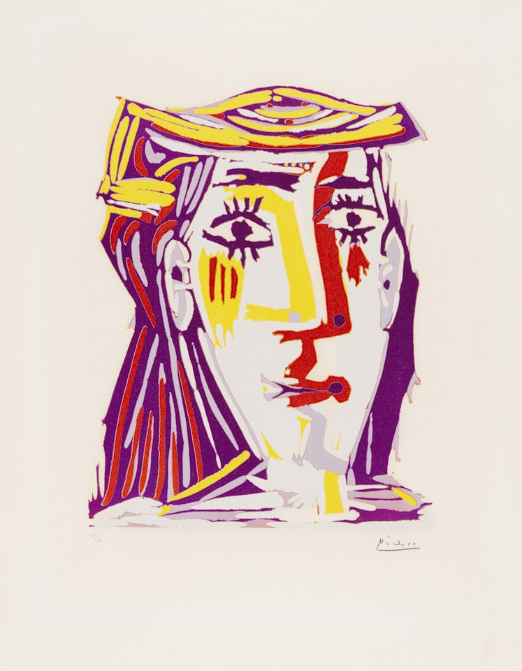 Portrait de Jacqueline au chapeau de paille multicolore by Pablo Picasso