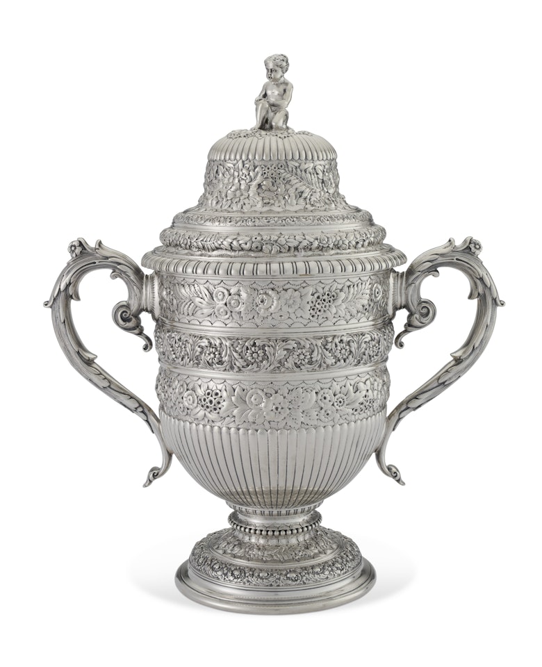 AN AMERICAN SILVER TWO-HANDLED CUP AND COVER by Tiffany & Co.
