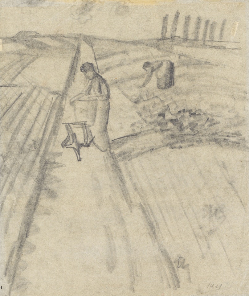 Frauen mit Karren auf dem Feld by August Macke