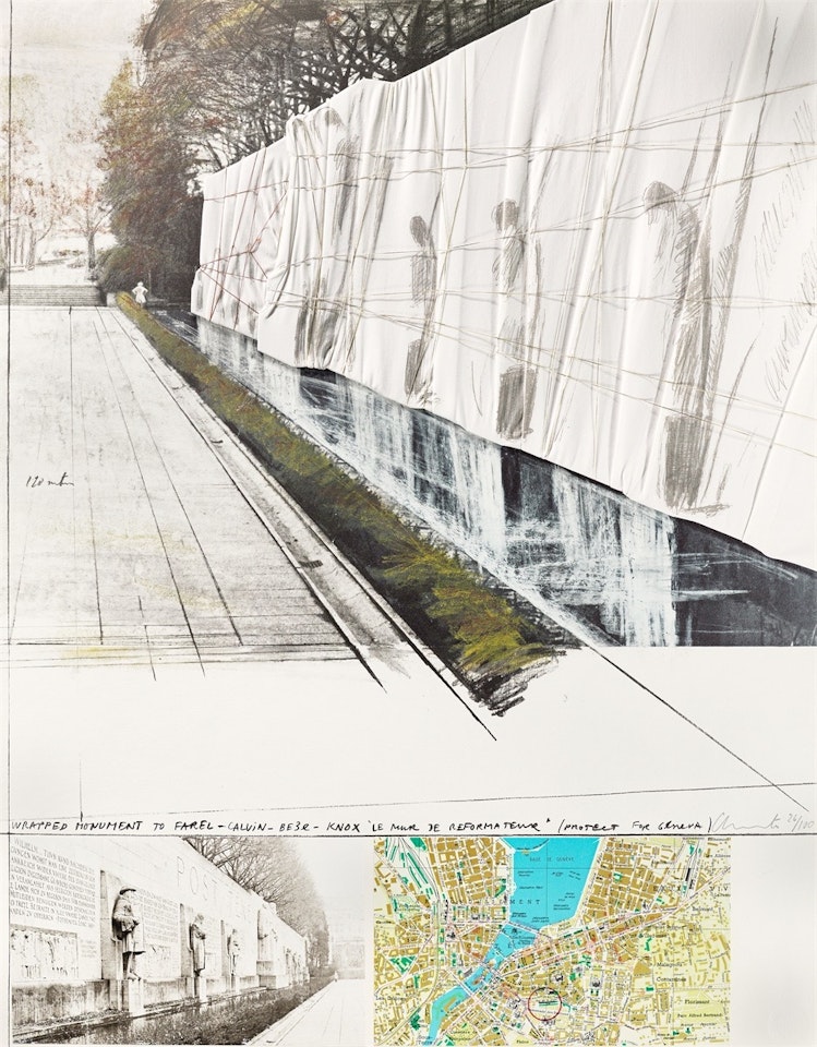 ”Wrapped monument to Farel-Calvin-Bèze-Knox (Project for Genova)” by Christo